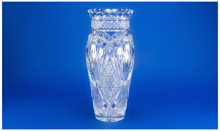 Appraisal: Cut Glass Vase of Tapering Form with Scalloped Rim and