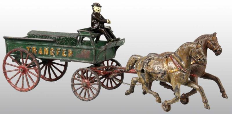 Appraisal: Cast Iron Dent Two Horse-Drawn Transfer Wagon Toy Description Pulled