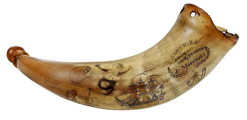 Appraisal: Early th Century Jamaica Scrimshaw Powder Horn British circa signed