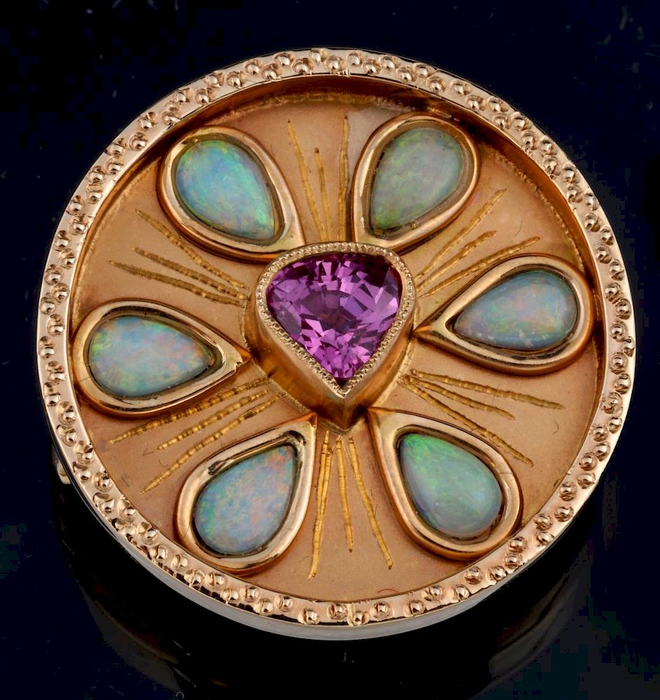 Appraisal: MICKY ROOF DESIGN K TOURMALINE OPAL PENDANT A k yellow