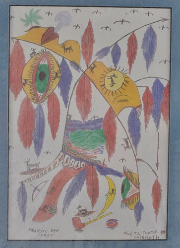 Appraisal: CHIEF TURTLE INDIAN DRAWINGmixed media on paper matted Signed lower