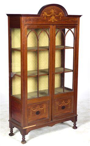 Appraisal: EDWARDIAN INLAID MAHOGANY VITRINE CABINET the arched crest inlaid with