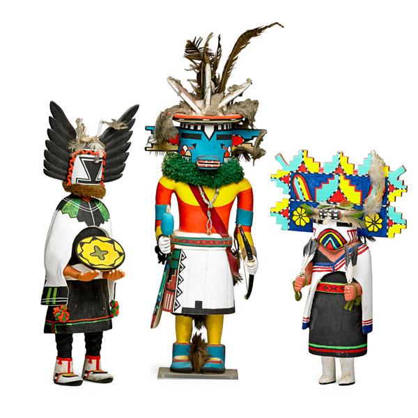 Appraisal: VINTAGE HOPI KACHINA Three large cottonwood figures including one bearing