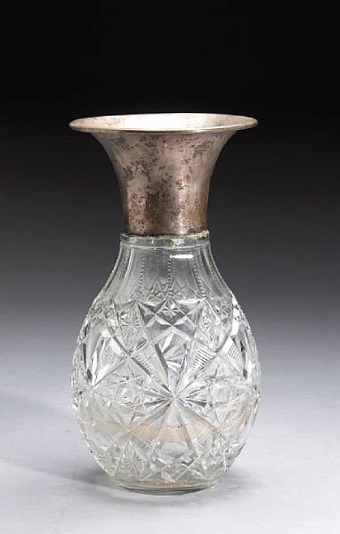 Appraisal: A German cut glass vase with standard silver collar mountEarly