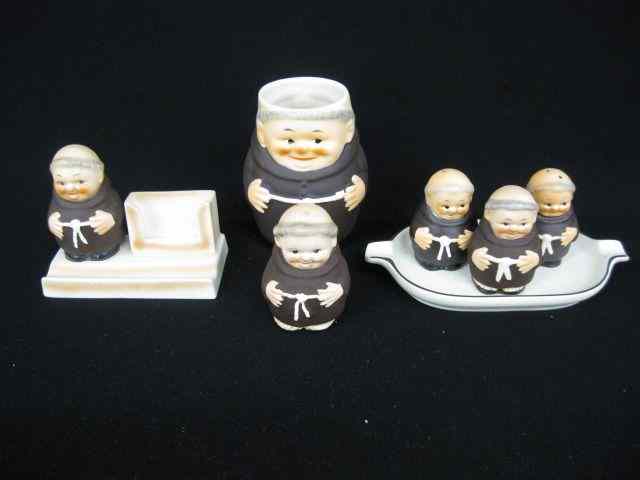 Appraisal: Pcs Goebel ''Friar Tuck'' Figural Monksitems tray includes unusual card