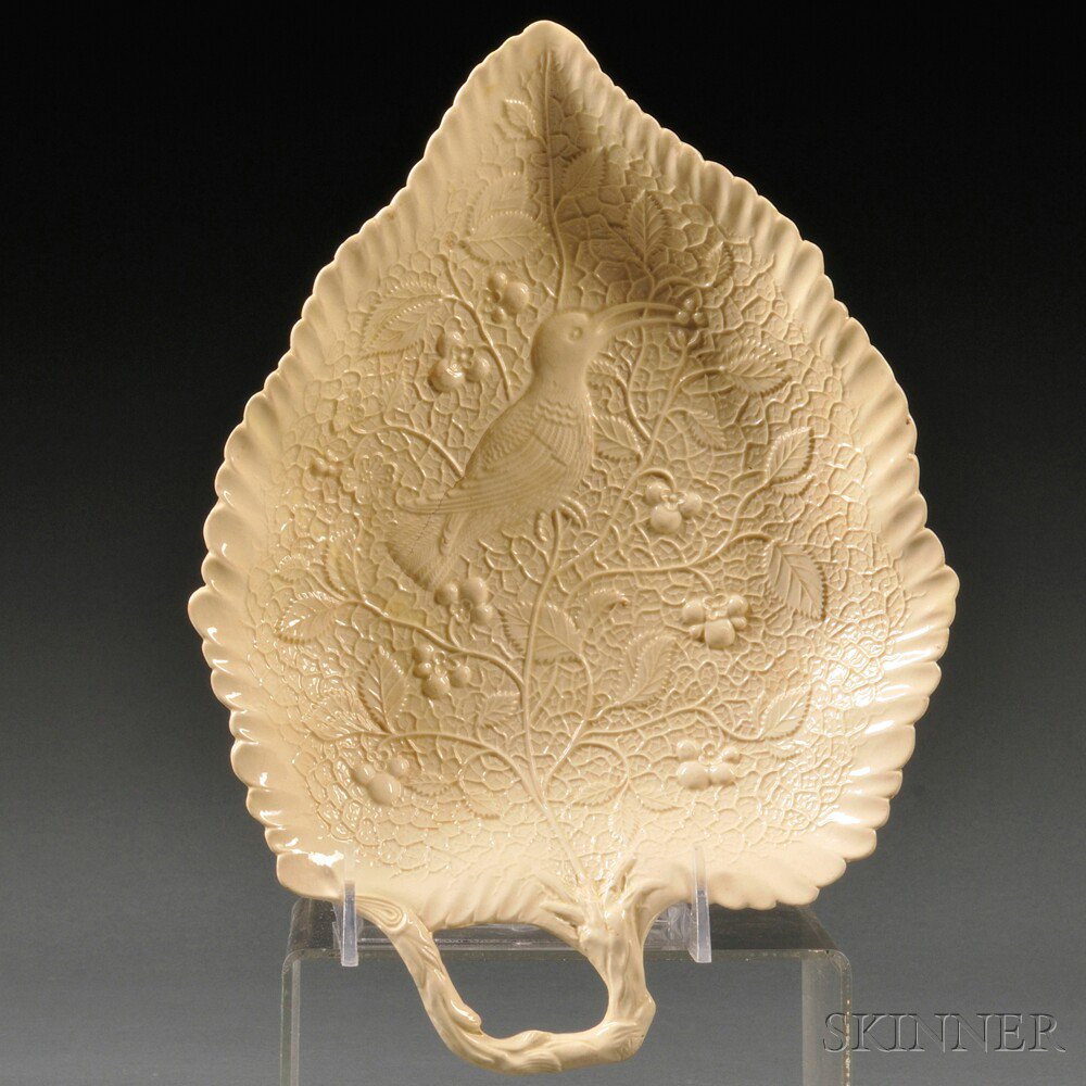 Appraisal: Staffordshire Cream-colored Earthenware Leaf-shaped Dish England c press-molded with a