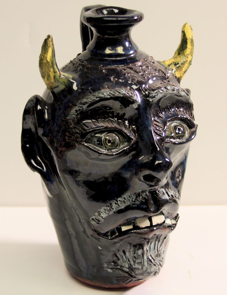 Appraisal: Outsider Art Bobby Ferguson Devil Face Jug-Blue Ferguson Bobby b