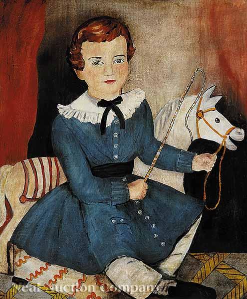 Appraisal: American School th c Child with a Hobby Horse oil