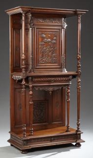 Appraisal: French Henri II Style Carved Walnut Cabinet on Sta French