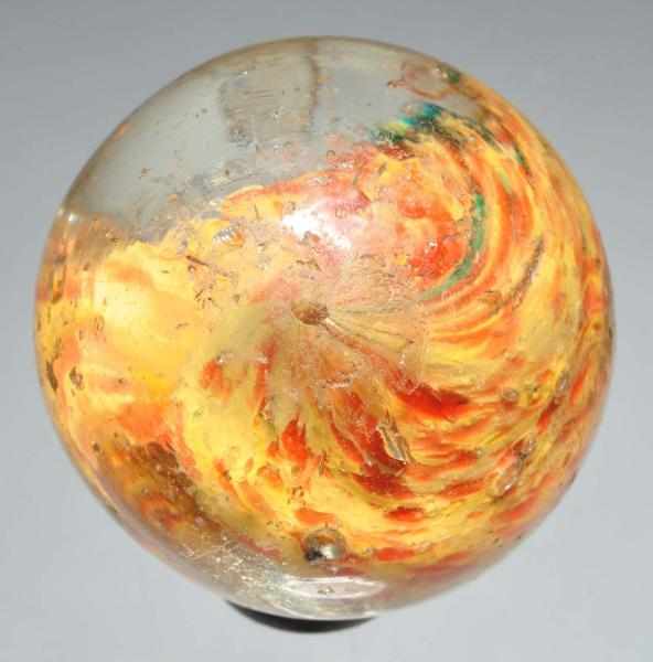 Appraisal: Single Pontil Cloud Marble Description Yellow base with nice spotting