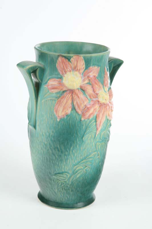 Appraisal: ROSEVILLE VASE Double handled vase in the Clematis pattern h