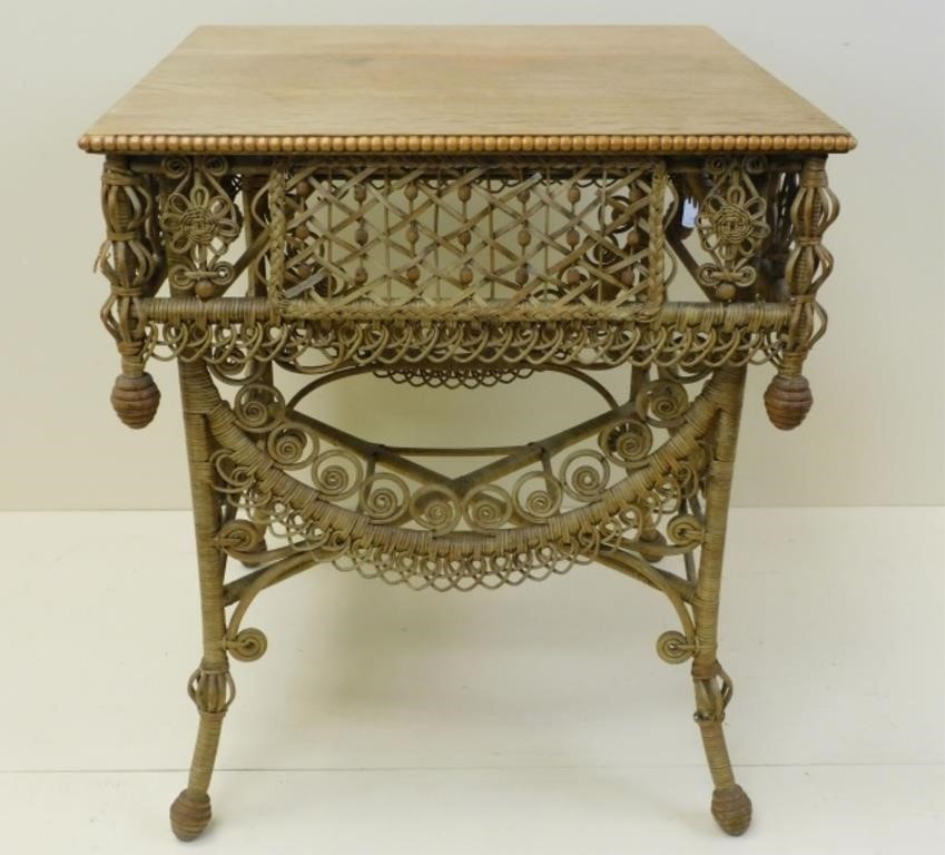 Appraisal: maker highly detailed Square quarter sawn oak top with beaded