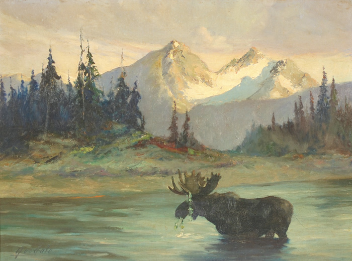 Appraisal: HARVEY B GOODALE OIL ON CANVAS Alaska - Moose wading