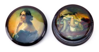 Appraisal: Russian Lacquer Three Part Round Snuff Box with Erotica Scene