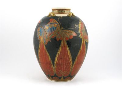 Appraisal: A massive Japanese Satsuma ovoid vase with four gilt loops