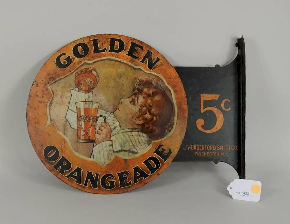 Appraisal: Golden Orangeade Metal Lithographed Sign Golden Orangeade metal two sided