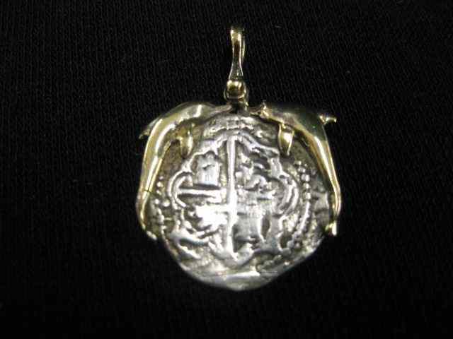 Appraisal: Atocha Spanish Treasure Coin Pendant dolphins around this copy by