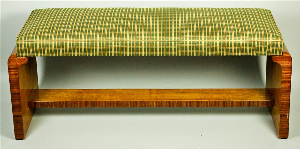 Appraisal: ART DECO UPHOLSTERED BIRDSEYE MAPLE BENCH having a rectangular top