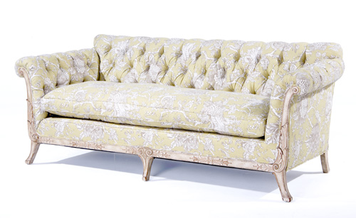 Appraisal: MAISON JANSEN Sofa with painted and carved wood frame upholstered