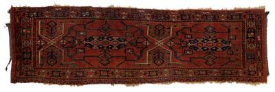 Appraisal: Turkoman tent panel rectilinear designs on brown field with geometric