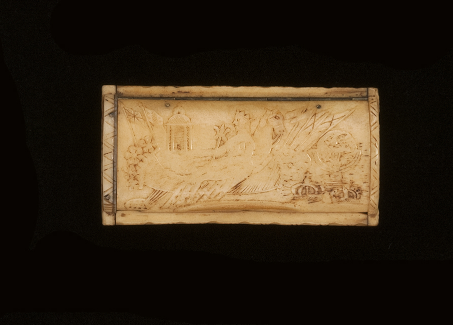 Appraisal: BONE SNUFF BOX th CenturyIn modified rectangular form with carved