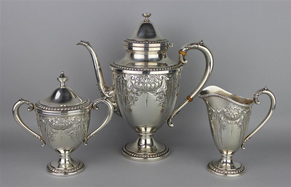 Appraisal: FRANK M WHITING SILVER THREE PIECE COFFEE SERVICE no C