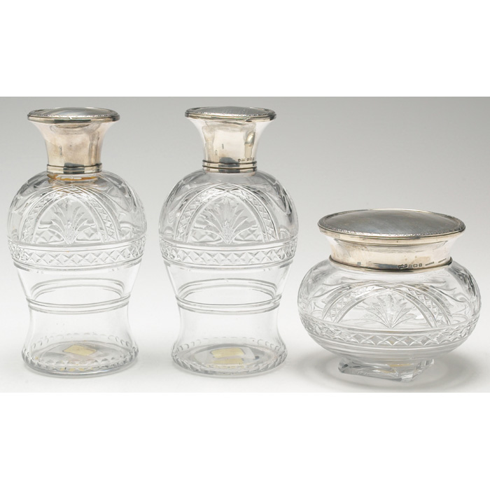 Appraisal: Cut Glass dresser set includes two perfume bottles and a