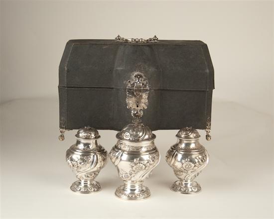 Appraisal: A George II London Sterling Tea Caddy Group bearing the