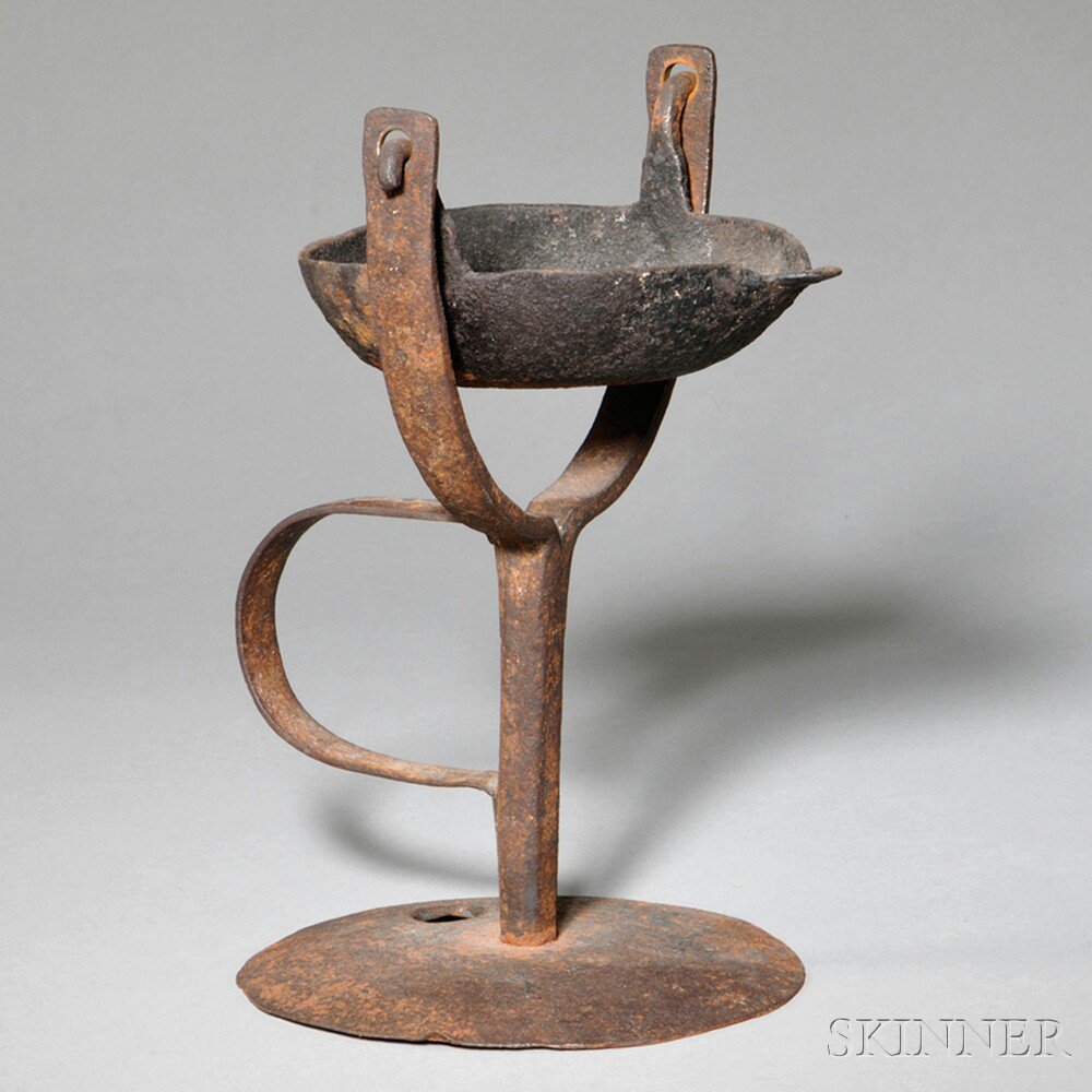 Appraisal: Iron Grease Lamp on Stand Pennsylvania late th early th