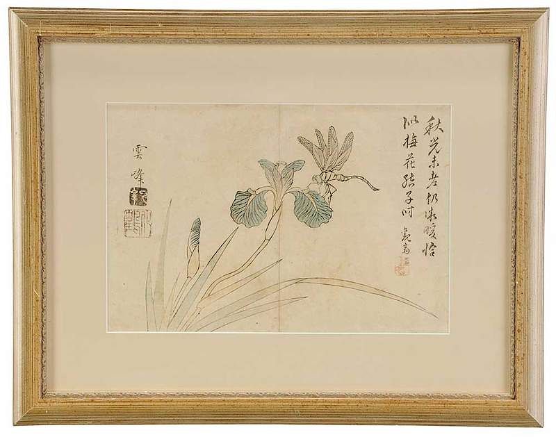 Appraisal: Japanese Print of Dragonfly on Iris Edo Period woodblock print