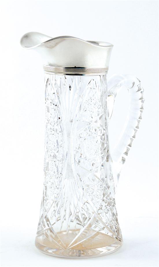 Appraisal: Gorham sterling-mounted crystal beverage pitcher dated wide spout on sterling