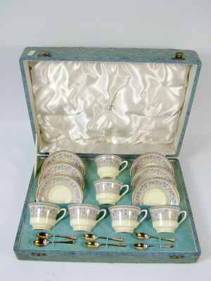 Appraisal: Royal Worcester 'Lady Evelyn' cased coffee set comprising six cups