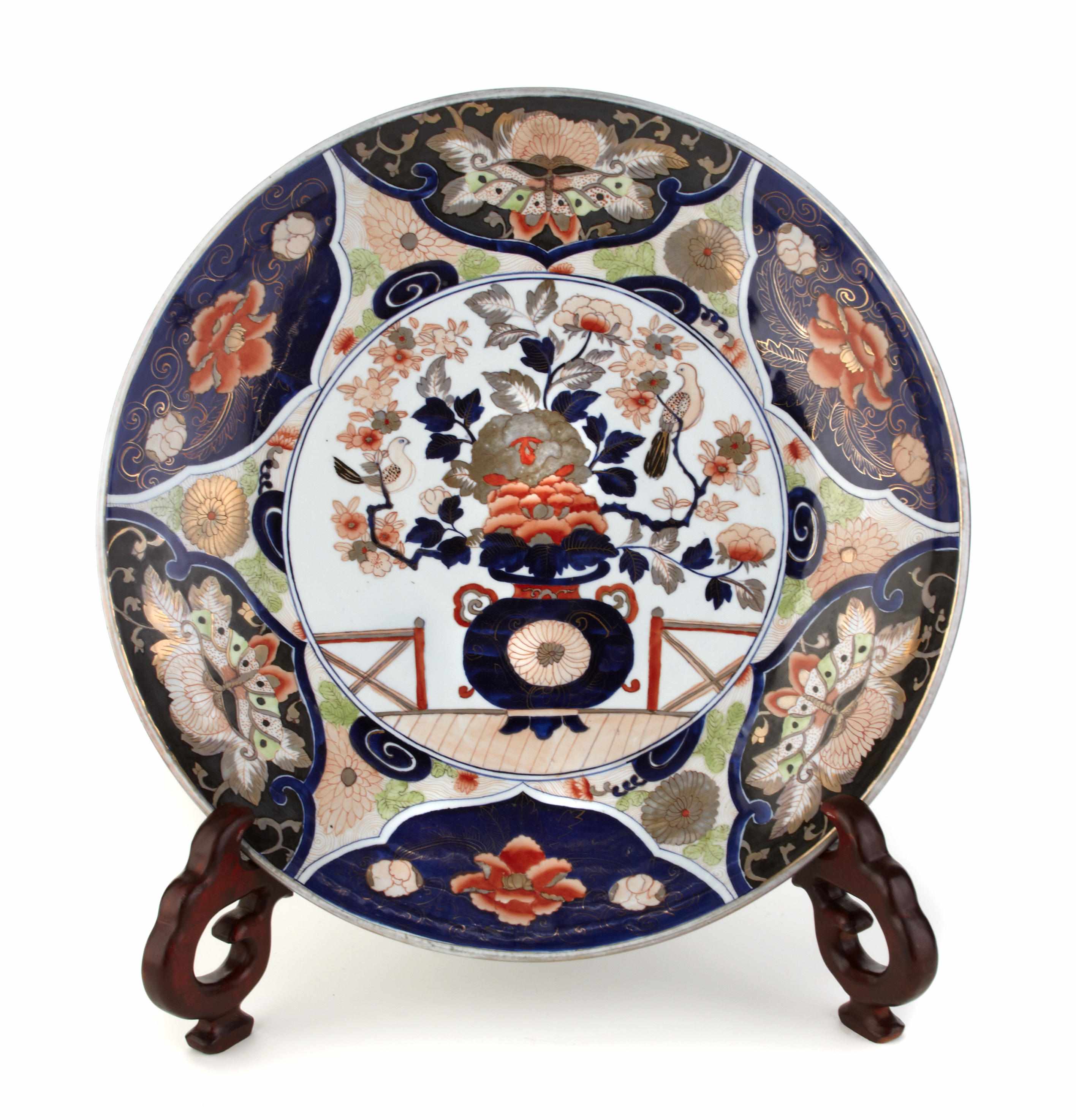 Appraisal: A Japanese imari charger with hardwood stand diameter in