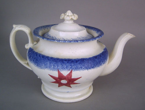 Appraisal: Blue spatter teapot th c with a star pattern h