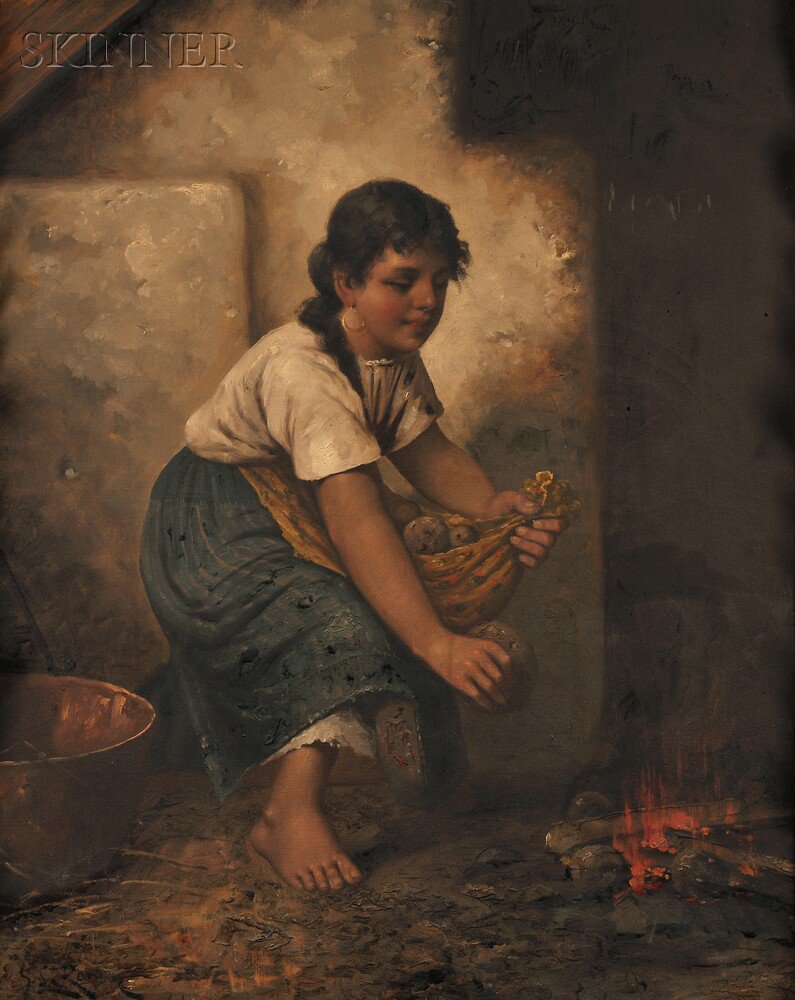 Appraisal: J L Ronay Continental th Century Young Girl Baking Potatoes