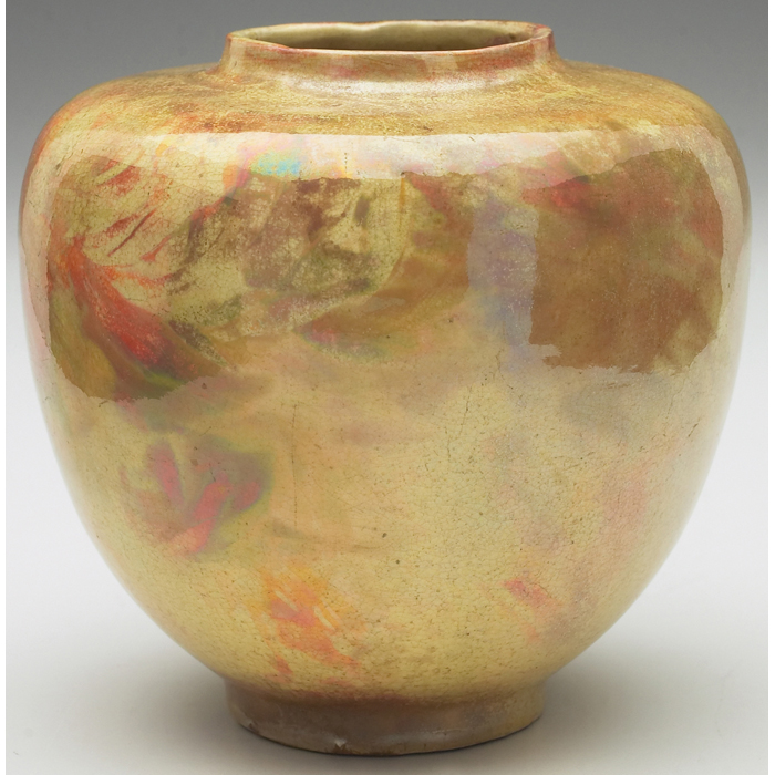 Appraisal: Brouwer vase shouldered shape covered in a mottled yellow glaze