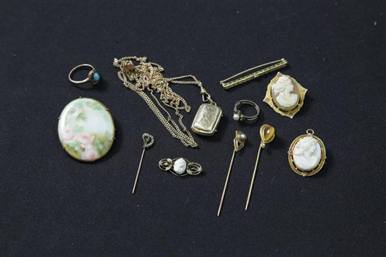 Appraisal: ELEVEN PIECES OF JEWELRY Three cameos all in marked ''