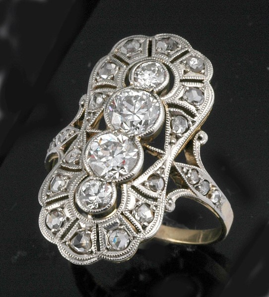 Appraisal: AN ART DECO DIAMOND PLAQUE RING Circa Set with two