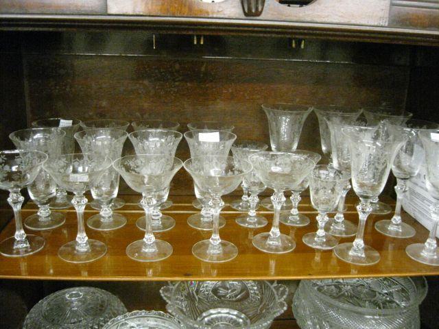 Appraisal: pcs of Tiffin Cherokee Rose Stemware fine etched design stem