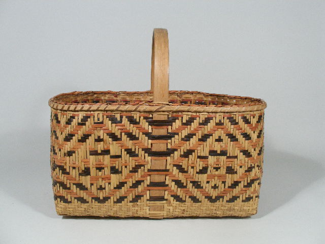 Appraisal: NC Cherokee Gathering Basket oblong form w oak handle herringbone