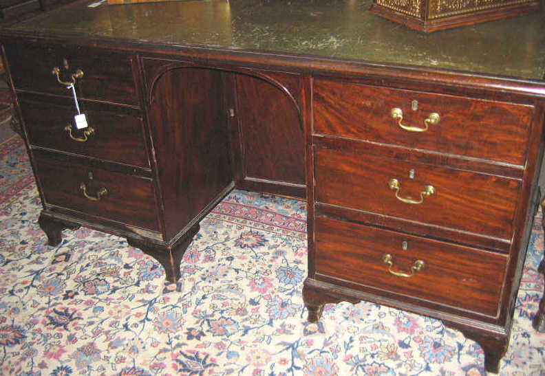 Appraisal: ENGLISH GEORGE III MAHOGANY DESK Rectangular top inset with green