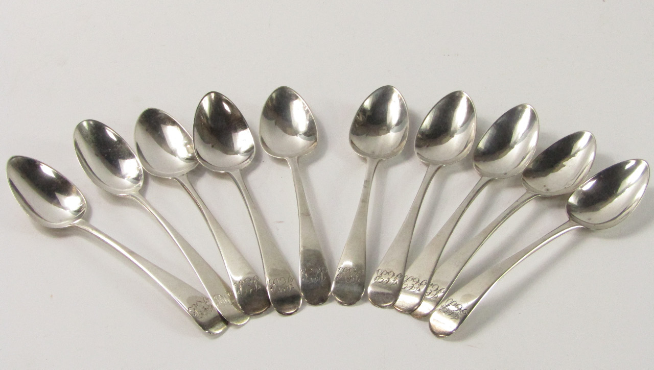 Appraisal: A set of ten George III silver teaspoons monogram engraved