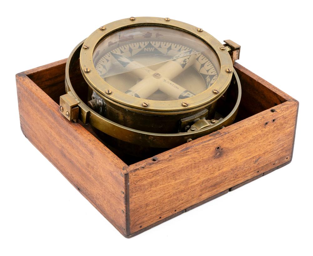 Appraisal: AMERICAN BOXED COMPASS CIRCA HEIGHT WIDTH COMPASS DIAMETER AMERICAN BOXED