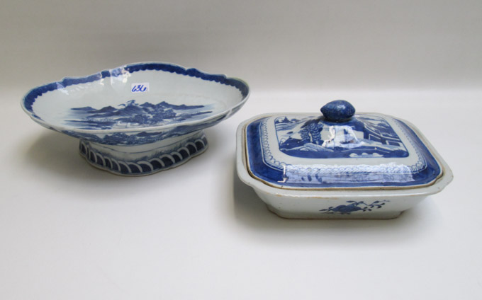 Appraisal: TWO PIECES CHINESE EXPORT PORCELAIN TABLEWARE Canton blue and white