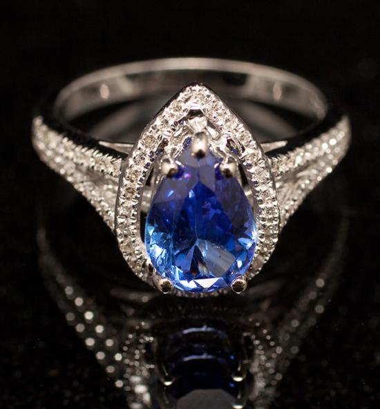 Appraisal: Lady's K white gold diamond and pear-shaped tanzanite ring tanzanite