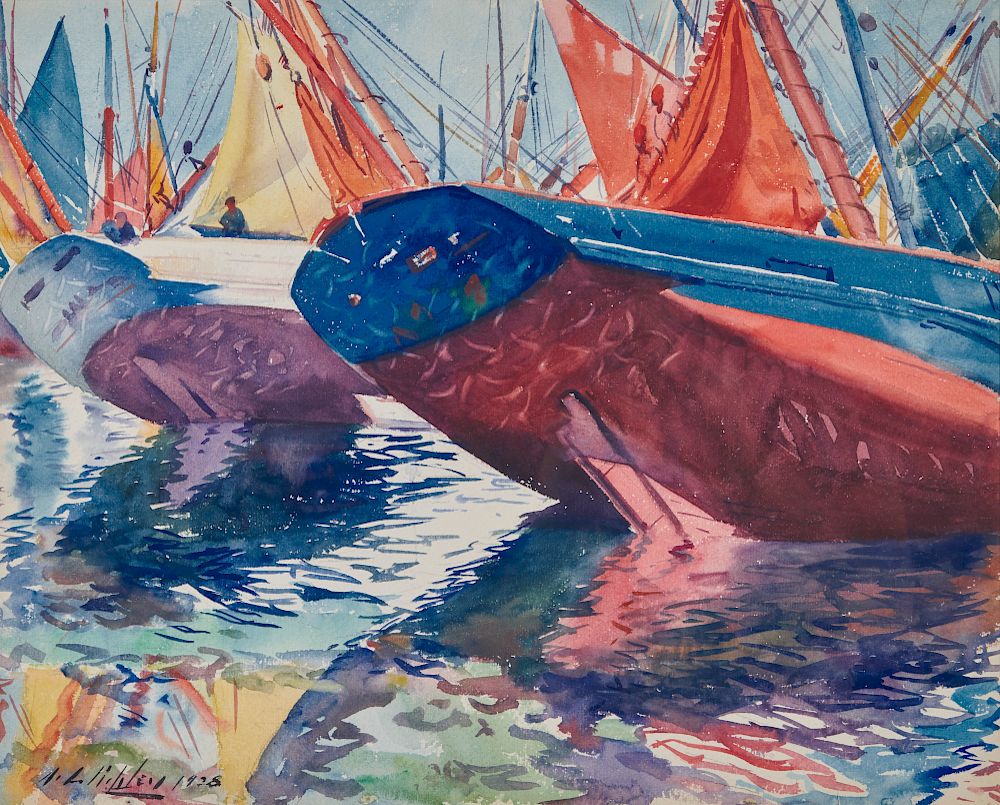 Appraisal: AIDEN LASSELL RIPLEY American - Sailboats Low Tide watercolor sight