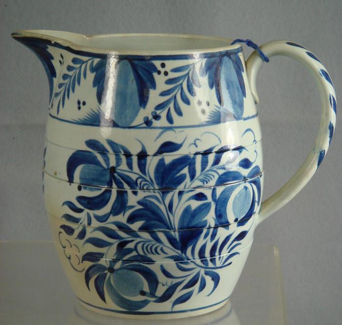 Appraisal: Leeds blue floral decorated milk pitcher restoration at base high