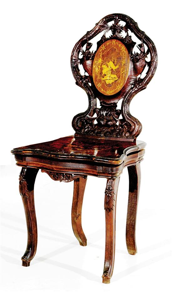 Appraisal: Carved walnut musical hall chair first quarter th century twig