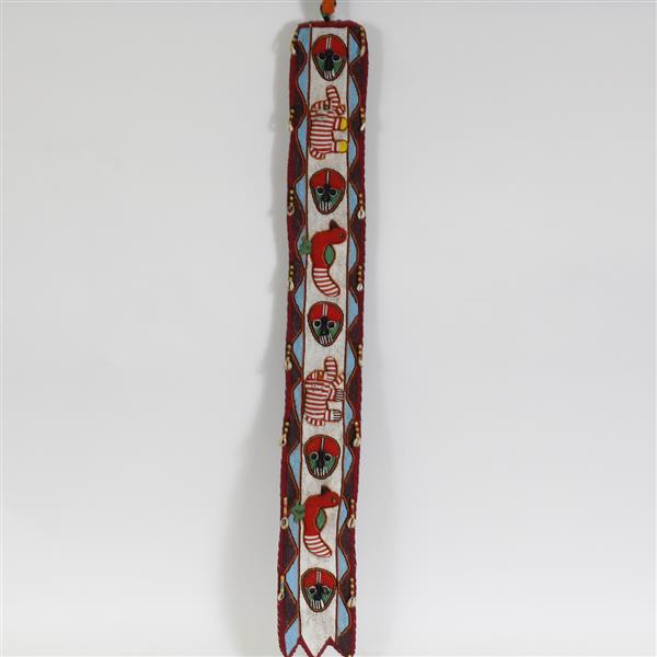 Appraisal: African Yoruba beaded sash with raised fetish and mask totem