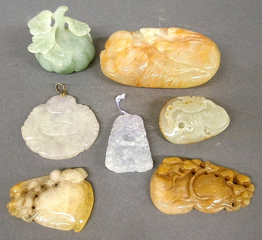 Appraisal: - Seven Asian jade carvings largest l x w -